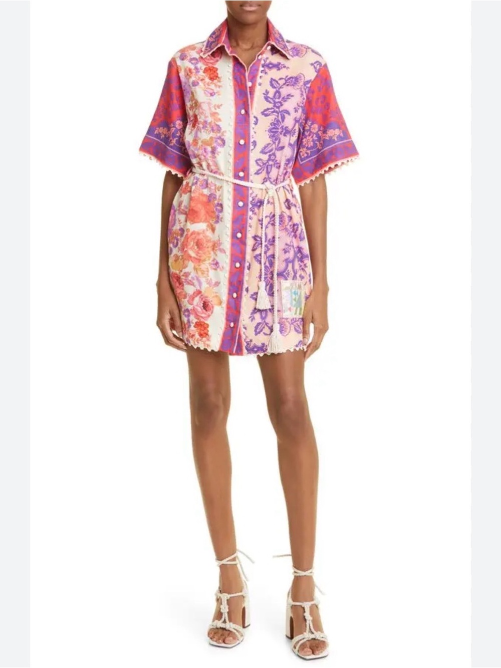 Floral Patchwork Shirt Dress in Pink and Purple